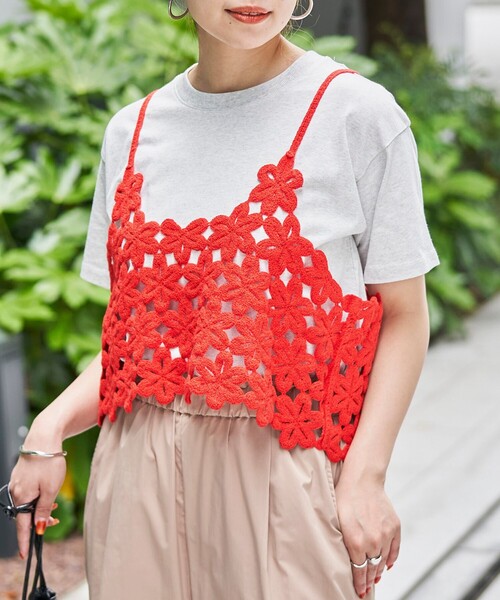 coen(コーエン)の「【セットアイテム】 クロシェキャミセットT(Tシャツ/カットソー・レディース・ライトグレー/オフホワイト/ダークグレー・M/L)」の2枚目の写真