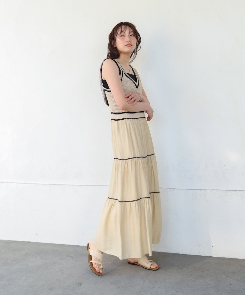 Bab(バブ)の「【S・Mサイズ展開】ニットドッキングティアードワンピース(ワンピース・レディース・ブラック/ライトグリーン/ベージュ・S/M)」の17枚目の写真