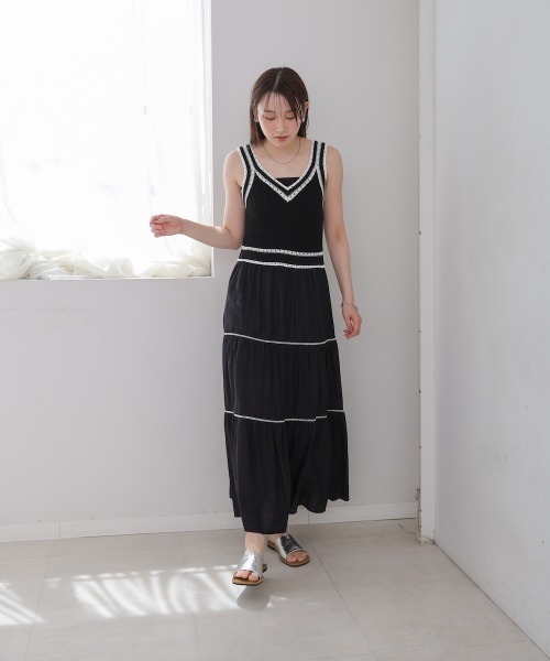 Bab(バブ)の「【S・Mサイズ展開】ニットドッキングティアードワンピース(ワンピース・レディース・ブラック/ライトグリーン/ベージュ・S/M)」の21枚目の写真