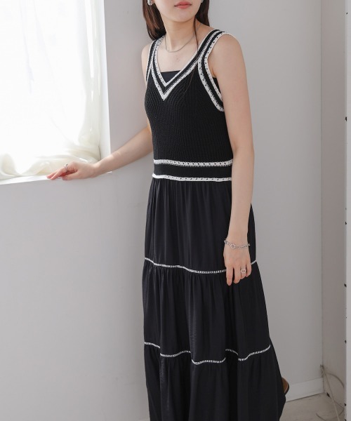Bab(バブ)の「【S・Mサイズ展開】ニットドッキングティアードワンピース(ワンピース・レディース・ブラック/ライトグリーン/ベージュ・S/M)」の22枚目の写真