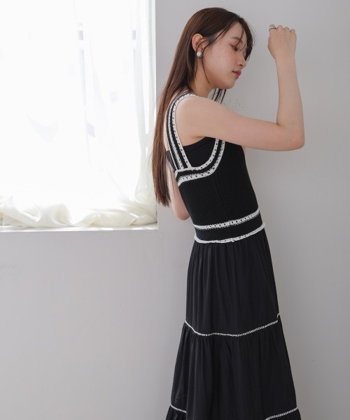Bab(バブ)の「【S・Mサイズ展開】ニットドッキングティアードワンピース(ワンピース・レディース・ブラック/ライトグリーン/ベージュ・S/M)」の5枚目の写真