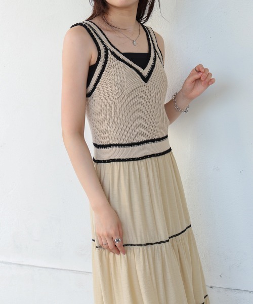 Bab(バブ)の「【S・Mサイズ展開】ニットドッキングティアードワンピース(ワンピース・レディース・ブラック/ライトグリーン/ベージュ・S/M)」の12枚目の写真