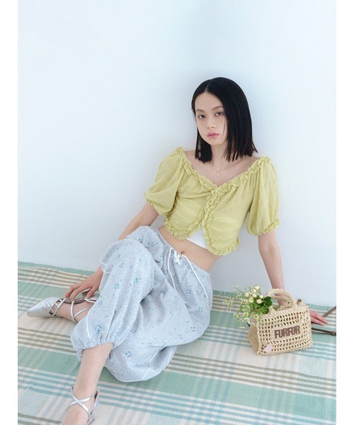 FURFUR（ファーファー）の「フラワープリントスウェットワイドパンツ（スウェットパンツ・レディース・ホワイト/ライトグレー/ブラック・FREE）」の6枚目の写真