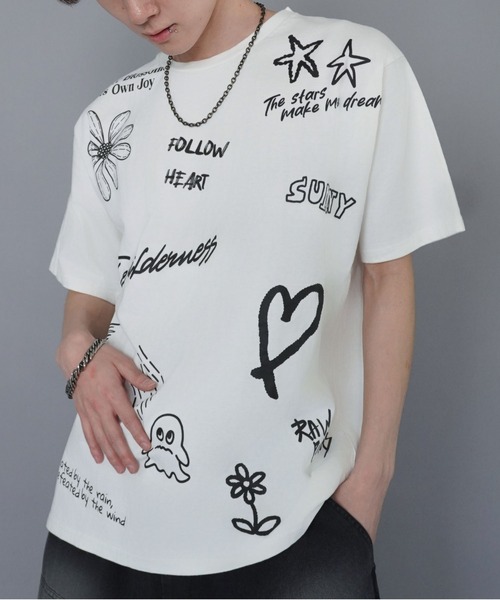 SPINNS(スピンズ)の「ヴィンテージライクプリントTシャツ/ペイントロゴ(Tシャツ/カットソー・メンズ・ブラウン/ブラック/ホワイト・ONESIZE)」の2枚目の写真