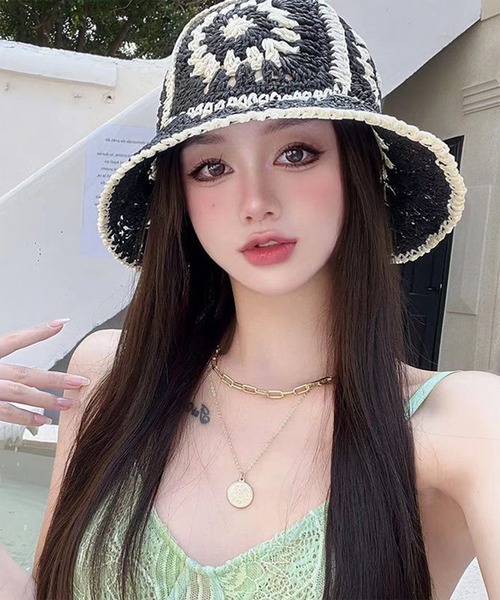 Revo.（レボ）の「フラワー かぎ編み クロシェ ペーパーハット / 麦わら帽子（ハット・レディース・ブラック/アイボリー/ネイビー/ベージュ・FREE）」の13枚目の写真