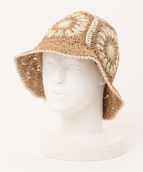 Revo.（レボ）の「フラワー かぎ編み クロシェ ペーパーハット / 麦わら帽子（ハット・レディース・ブラック/アイボリー/ネイビー/ベージュ・FREE）」の6枚目の写真