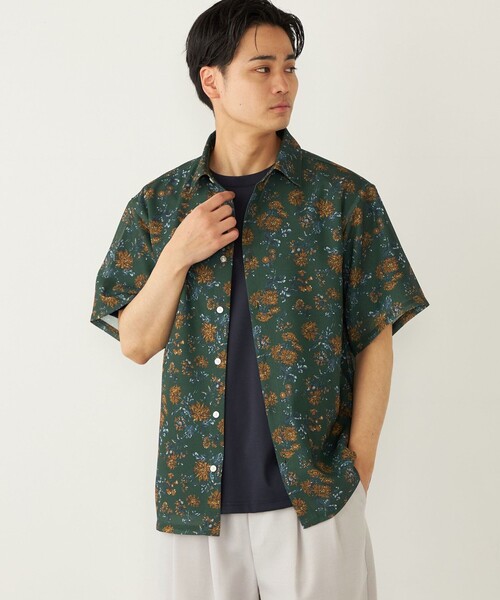SHIPS Colors(シップス カラーズ)の「SHIPS Colors:〈洗濯機可能〉メッシュ 総柄 プリント シャツ(シャツ/ブラウス・メンズ・ライトホワイト/グリーン/イエロー系その他2/ネイビー・MEDIUM/LARGE/X-LARGE)」の1枚目の写真