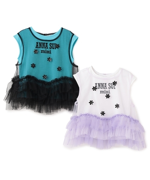 【アナスイミニ】140 ❤︎新品未使用❤︎ Tシャツ＆ジャンスカ 紫 定価1.8万 セール】チュールタンクトップ＋Tシャツset（Tシャツ/カットソー