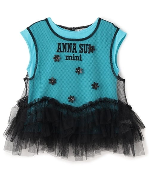ANNA SUI mini（アナスイ・ミニ）の「チュールタンクトップ＋Tシャツset（Tシャツ/カットソー・キッズ・ターコイズブルー/ホワイト・130cm/140cm/150cm/120cm）」の5枚目の写真