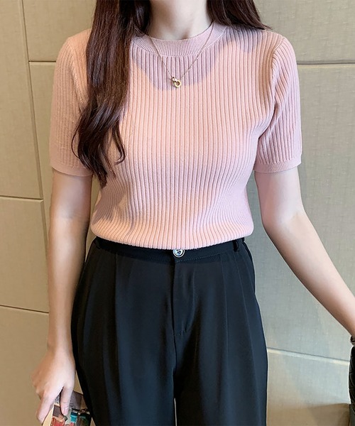 blackdia ocean(ブラックダイヤオーシャン)の「blackdia ocean ハーフスリーブ リブニットトップス(ニット/セーター・レディース・オレンジ/ベージュ/ブラック/ライトグリーン/ピンク/ワインレッド/ホワイト・FREE)」の5枚目の写真