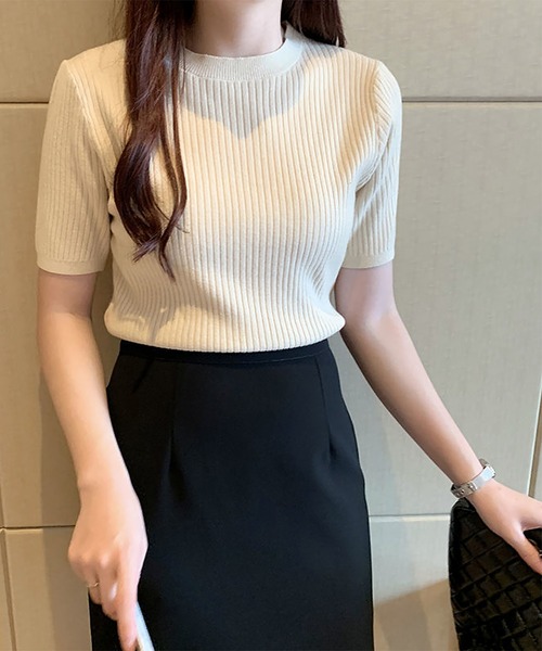 blackdia ocean(ブラックダイヤオーシャン)の「blackdia ocean ハーフスリーブ リブニットトップス(ニット/セーター・レディース・オレンジ/ベージュ/ブラック/ライトグリーン/ピンク/ワインレッド/ホワイト・FREE)」の11枚目の写真
