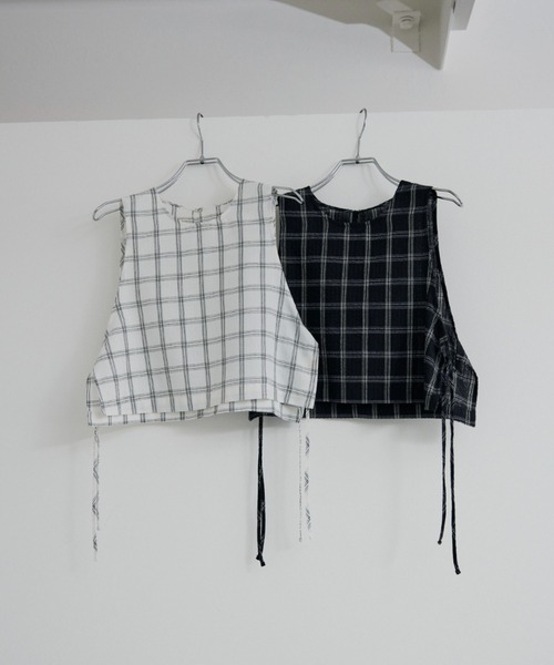 lit（リット）の「Check Side Knot Tops（シャツ/ブラウス・レディース・オフホワイト/ブラック・FREE）」の3枚目の写真