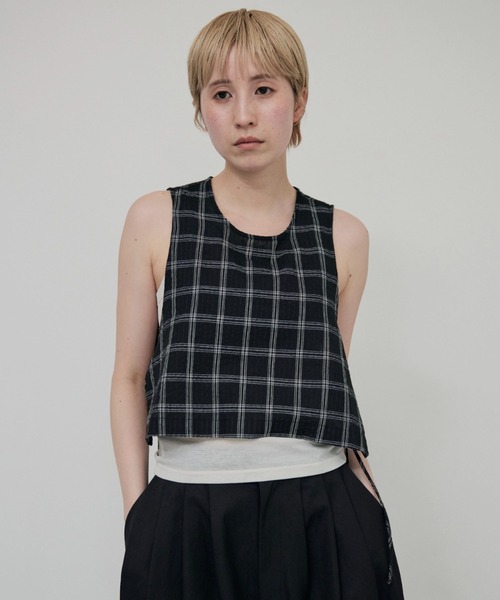 lit（リット）の「Check Side Knot Tops（シャツ/ブラウス・レディース・オフホワイト/ブラック・FREE）」の6枚目の写真