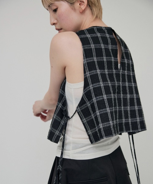 lit（リット）の「Check Side Knot Tops（シャツ/ブラウス・レディース・オフホワイト/ブラック・FREE）」の5枚目の写真