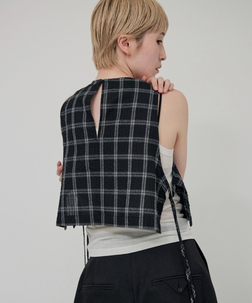 lit（リット）の「Check Side Knot Tops（シャツ/ブラウス・レディース・オフホワイト/ブラック・FREE）」の7枚目の写真
