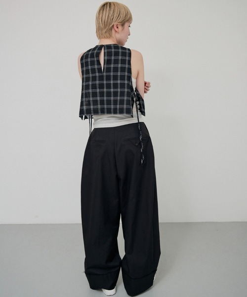 lit（リット）の「Check Side Knot Tops（シャツ/ブラウス・レディース・オフホワイト/ブラック・FREE）」の4枚目の写真