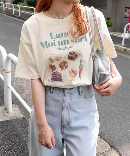 Freesia by andme（フリージアバイアンドミー）の「フォトアイコンプリント半袖Tシャツ（Tシャツ/カットソー・レディース・オフホワイト/ピンク/キナリ・M）」の9枚目の写真