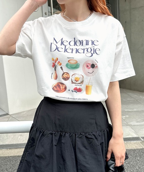 Freesia by andme（フリージアバイアンドミー）の「フォトアイコンプリント半袖Tシャツ（Tシャツ/カットソー・レディース・オフホワイト/ピンク/キナリ・M）」の4枚目の写真