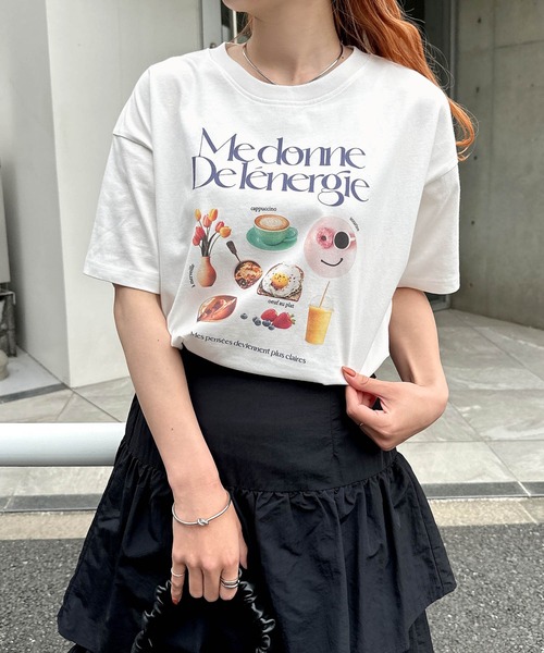 Freesia by andme（フリージアバイアンドミー）の「フォトアイコンプリント半袖Tシャツ（Tシャツ/カットソー・レディース・オフホワイト/ピンク/キナリ・M）」の7枚目の写真