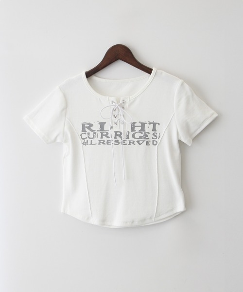 SpRay(スプレイ)の「レースアップロゴTシャツ(Tシャツ/カットソー・レディース・ブラウン/ボルドー/ホワイト/ベージュ/ブラック/アイボリー・FREE/LARGE)」の18枚目の写真