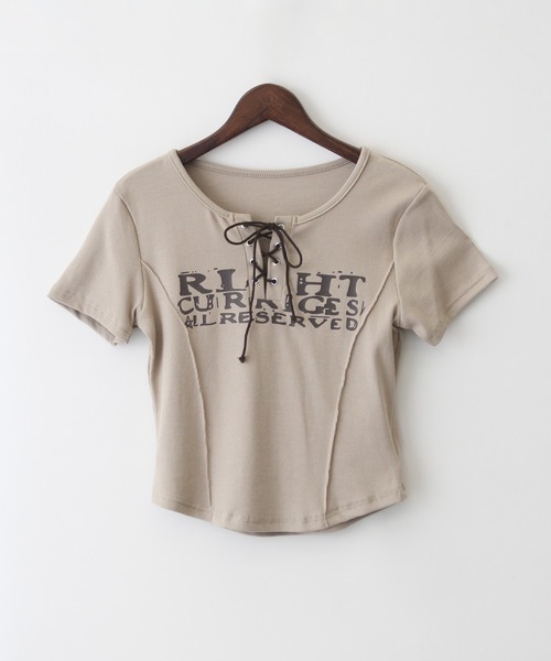 SpRay(スプレイ)の「レースアップロゴTシャツ(Tシャツ/カットソー・レディース・ブラウン/ボルドー/ホワイト/ベージュ/ブラック/アイボリー・FREE/LARGE)」の17枚目の写真