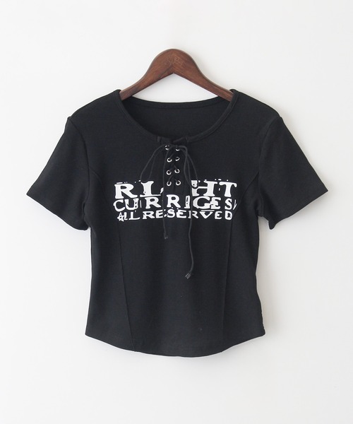 SpRay(スプレイ)の「レースアップロゴTシャツ(Tシャツ/カットソー・レディース・ブラウン/ボルドー/ホワイト/ベージュ/ブラック/アイボリー・FREE/LARGE)」の16枚目の写真