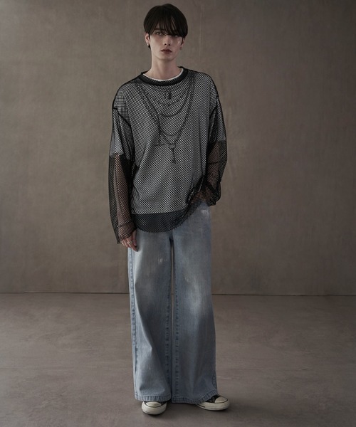 LUCY（ルーシー）の「LUCY/シルバープリントバギーフレアデニム（デニムパンツ・メンズ・ブラック系2/ライトインディゴブルー・MEDIUM/LARGE）」の3枚目の写真