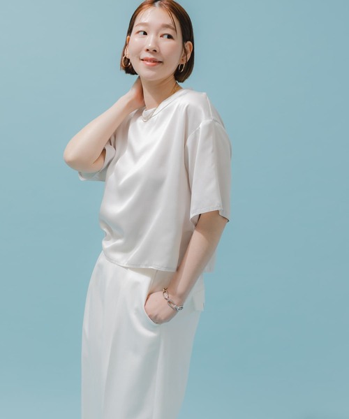セール】F by ROSSO ウォッシャブルサテンTシャツ（シャツ