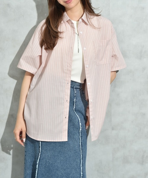 INTERPLANET（インタープラネット）の「先染めストライプ５分袖シャツ（シャツ/ブラウス・レディース・サックスブルー/ピンク/イエロー・FREE）」の3枚目の写真