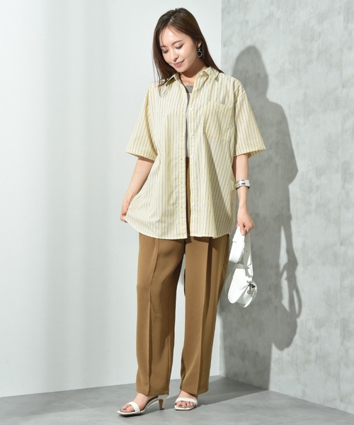 INTERPLANET（インタープラネット）の「先染めストライプ５分袖シャツ（シャツ/ブラウス・レディース・サックスブルー/ピンク/イエロー・FREE）」の15枚目の写真