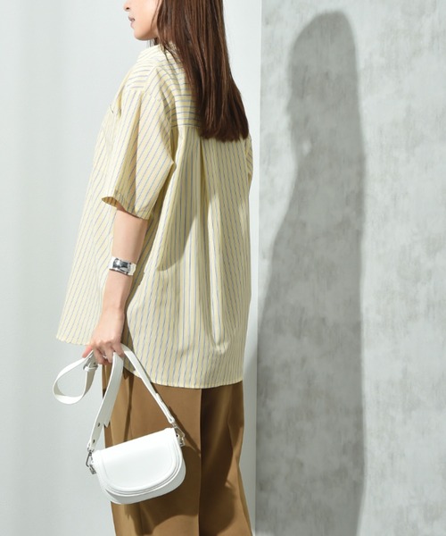 INTERPLANET（インタープラネット）の「先染めストライプ５分袖シャツ（シャツ/ブラウス・レディース・サックスブルー/ピンク/イエロー・FREE）」の16枚目の写真