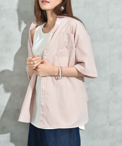 INTERPLANET（インタープラネット）の「先染めストライプ５分袖シャツ（シャツ/ブラウス・レディース・サックスブルー/ピンク/イエロー・FREE）」の20枚目の写真