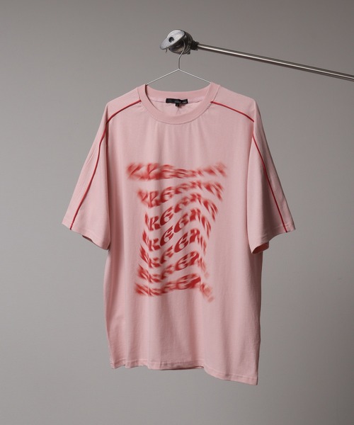Refinement Tシャツ ピンク 袖パイピングプリントロゴTシャツ(Tシャツ/カットソー)|Art