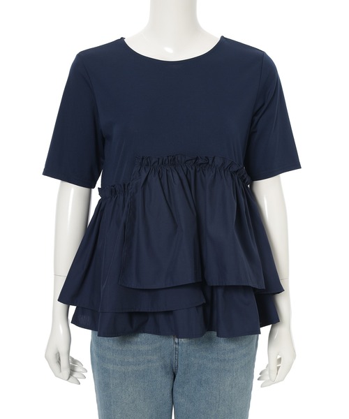 fifth(フィフス)の「【接触冷感】アシンメトリードッキングTシャツ(Tシャツ/カットソー・レディース・ネイビー/ホワイト・M)」の18枚目の写真