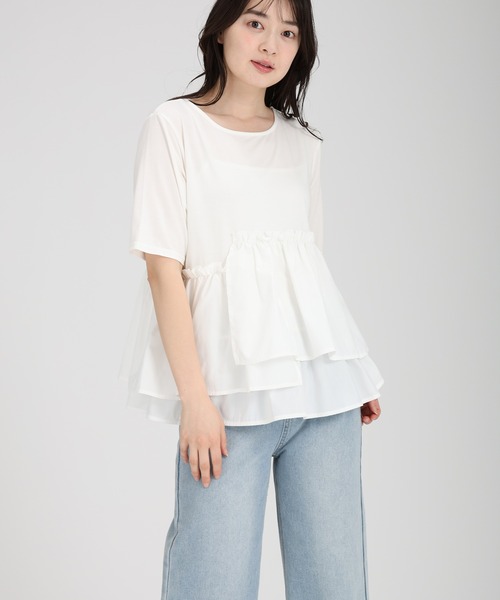 fifth(フィフス)の「【接触冷感】アシンメトリードッキングTシャツ(Tシャツ/カットソー・レディース・ネイビー/ホワイト・M)」の9枚目の写真