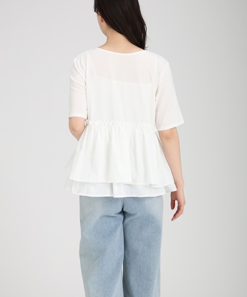 fifth(フィフス)の「【接触冷感】アシンメトリードッキングTシャツ(Tシャツ/カットソー・レディース・ネイビー/ホワイト・M)」の11枚目の写真
