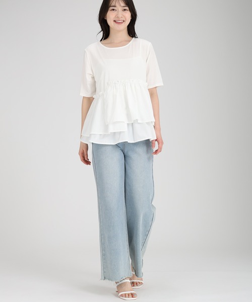 fifth(フィフス)の「【接触冷感】アシンメトリードッキングTシャツ(Tシャツ/カットソー・レディース・ネイビー/ホワイト・M)」の12枚目の写真