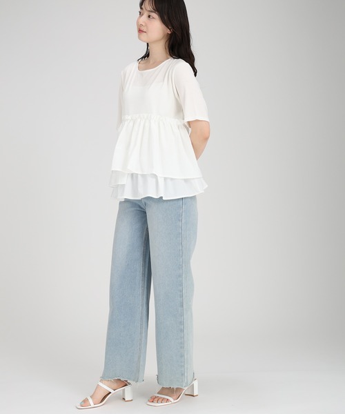 fifth(フィフス)の「【接触冷感】アシンメトリードッキングTシャツ(Tシャツ/カットソー・レディース・ネイビー/ホワイト・M)」の13枚目の写真