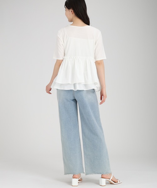 tシャツ シフォンドッキングＴシャツ レディース セール】【接触冷感】アシンメトリードッキングTシャツ（Tシャツ