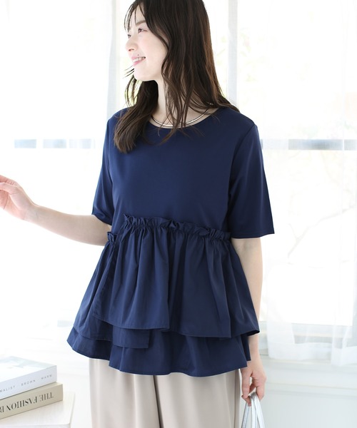 セール】【接触冷感】アシンメトリードッキングTシャツ（Tシャツ