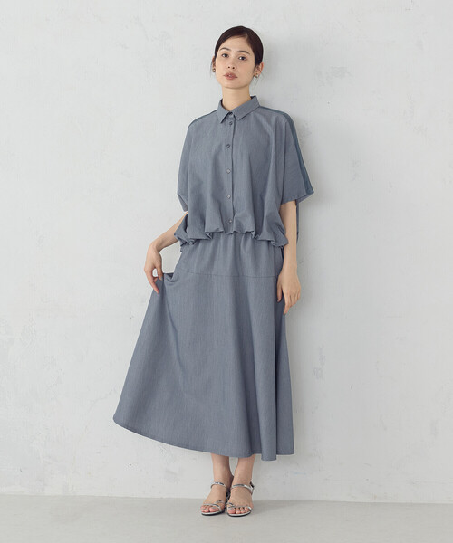 COMME CA ISM(コムサイズム)の「切り替えフレア スカート / セットアップ対応(スカート・レディース・グレー/サックスブルー・FREE)」の3枚目の写真