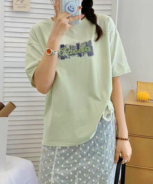 aimoha(アイモハ)の「ロゴプリントゆるTシャツ (SS)(Tシャツ/カットソー・レディース・ブルー/ライトベージュ/ホワイト/ライトグリーン/ライトグレー・FREE)」の13枚目の写真