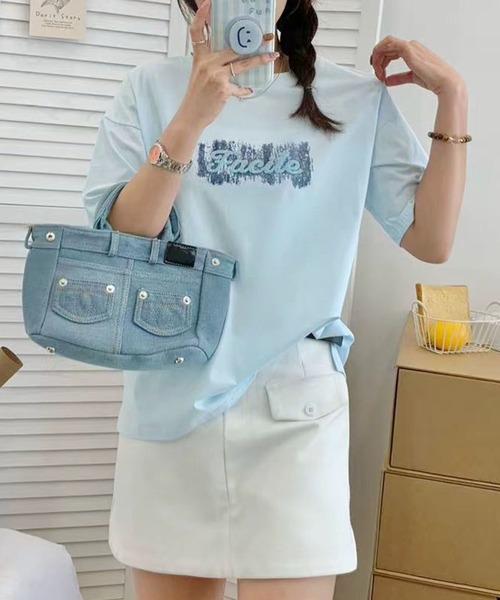 aimoha(アイモハ)の「ロゴプリントゆるTシャツ (SS)(Tシャツ/カットソー・レディース・ブルー/ライトベージュ/ホワイト/ライトグリーン/ライトグレー・FREE)」の15枚目の写真