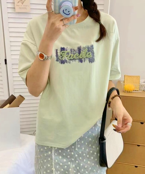 aimoha(アイモハ)の「ロゴプリントゆるTシャツ (SS)(Tシャツ/カットソー・レディース・ブルー/ライトベージュ/ホワイト/ライトグリーン/ライトグレー・FREE)」の14枚目の写真