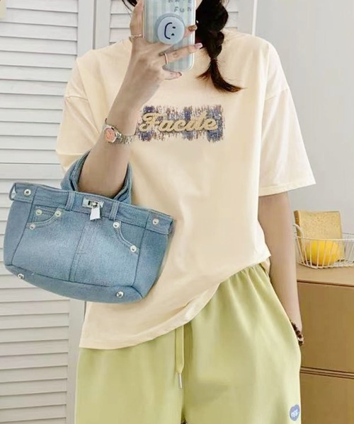 aimoha(アイモハ)の「ロゴプリントゆるTシャツ (SS)(Tシャツ/カットソー・レディース・ブルー/ライトベージュ/ホワイト/ライトグリーン/ライトグレー・FREE)」の12枚目の写真