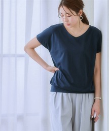【接触冷感】シルケット加工フレンチスリーブVネックカットソートップス