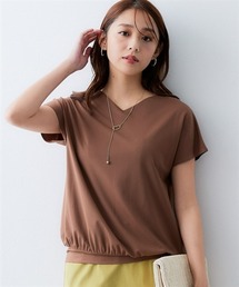 7days Life Styling | 【接触冷感】シルケット加工フレンチスリーブVネックカットソートップス(Tシャツ/カットソー)