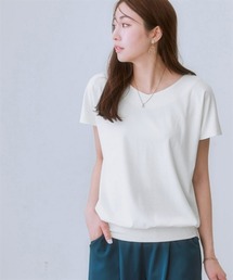 【接触冷感】シルケット加工フレンチスリーブVネックカットソートップス