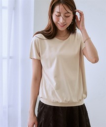 【接触冷感】シルケット加工フレンチスリーブVネックカットソートップス