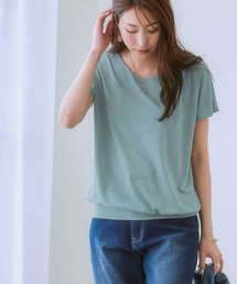【接触冷感】シルケット加工フレンチスリーブVネックカットソートップス